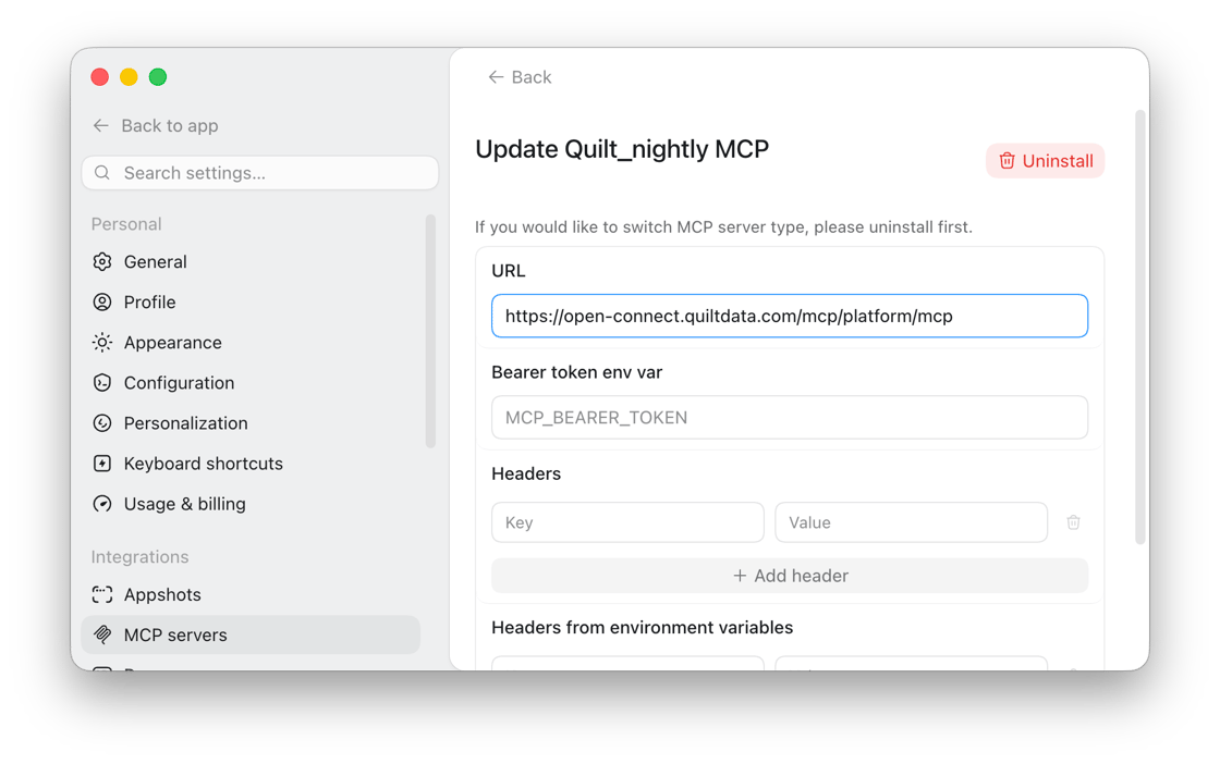 Codex MCP configuration