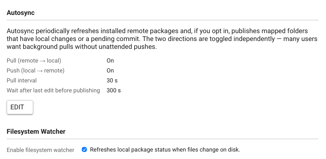 QuiltSync Autosync settings